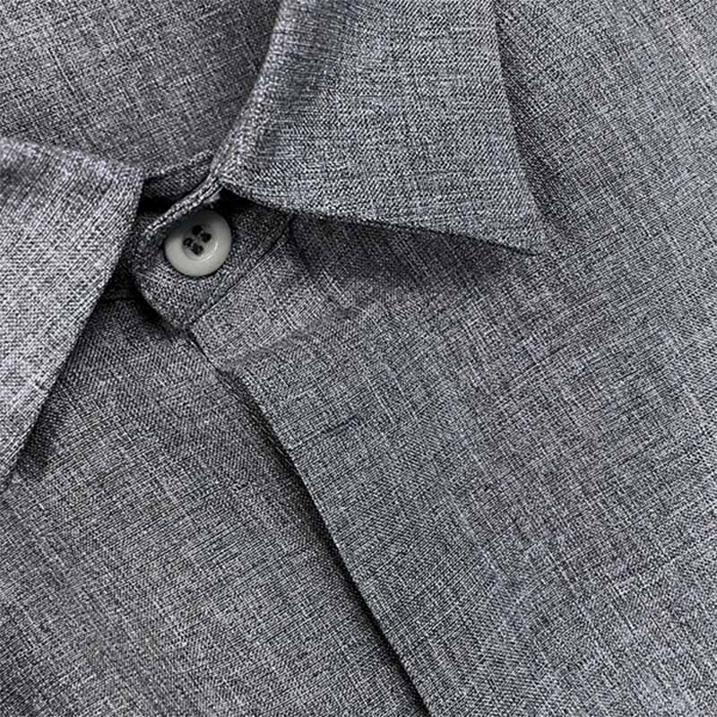 Chemise En Coton Lin À Manches Courtes À Col Uni Pour Hommes