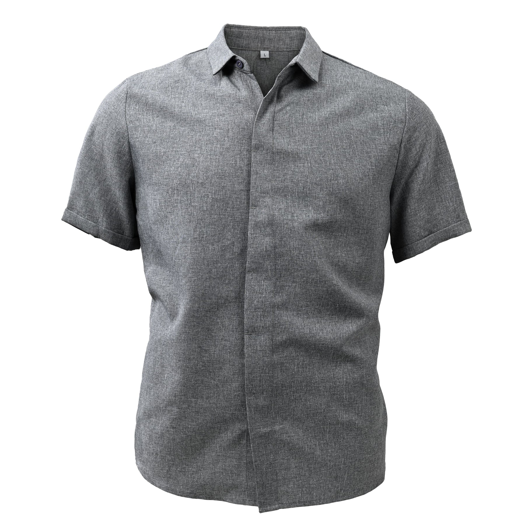 Chemise En Coton Lin À Manches Courtes À Col Uni Pour Hommes