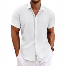 Chemise En Coton Lin À Manches Courtes À Col Uni Pour Hommes