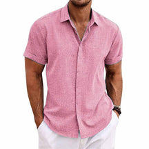 Chemise En Coton Lin À Manches Courtes À Col Uni Pour Hommes