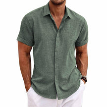 Chemise En Coton Lin À Manches Courtes À Col Uni Pour Hommes