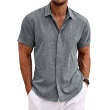 Chemise En Coton Lin À Manches Courtes À Col Uni Pour Hommes